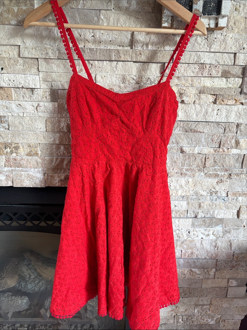 Altar'd State red orange smocked eyelet mini sundress with adjustable straps